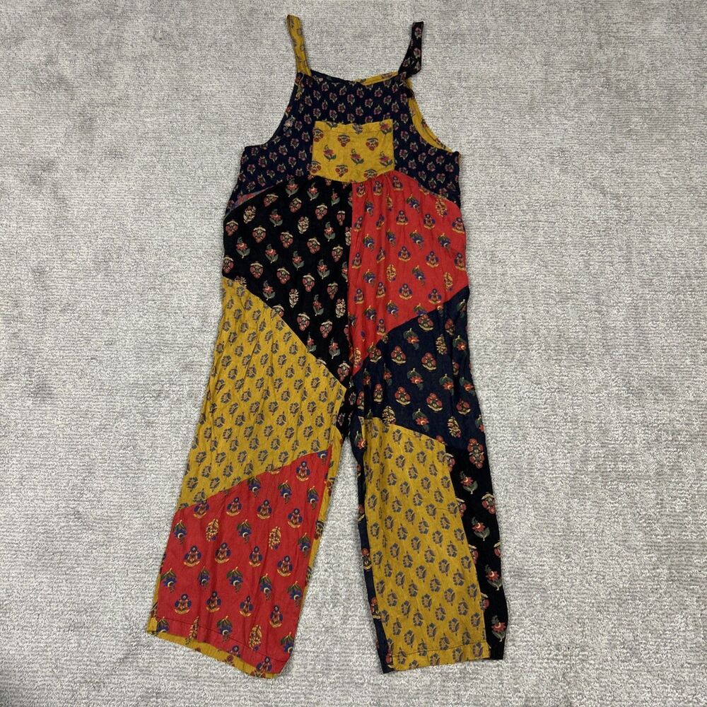 Sacred Threads Jumpsuit Womens S/M Boho Patchwork Jumpsuit Floral Overalls